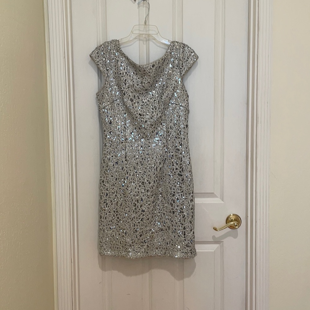 Adrianna Papell silver sequin dress